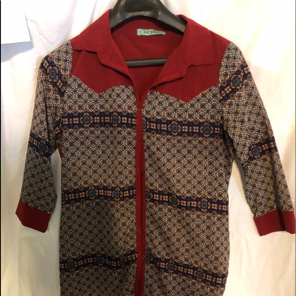 😍KARLIE BUTTON DOWN SHIRT/LONGER FIT, 3/4 SLEEVES